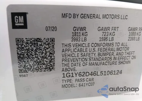 2020 Chevrolet Corvette Stingray Rwd 1Lt from USA, damaged, VIN 1G1Y62D46L5106124